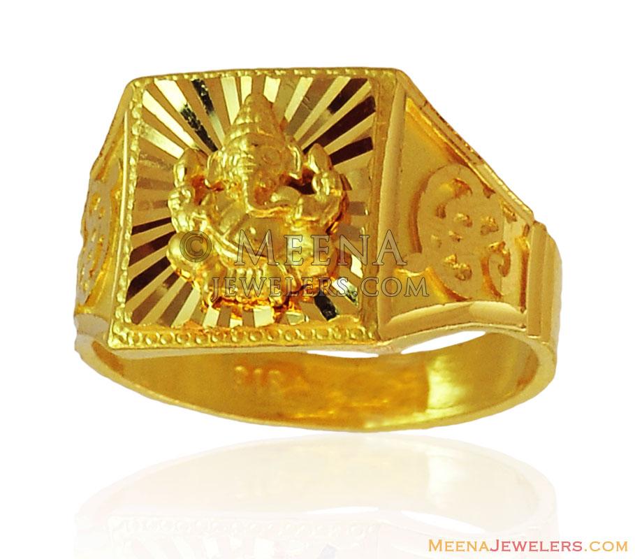 22k Gold Ganesha Ring RiMs16518 22K gold religious ring for men's