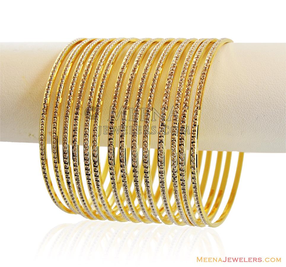 22k Fancy Two Tone Bangles (14) Ba2t14832 22Kt Gold Bangles (set of