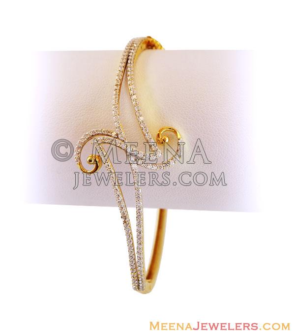 22K Designer Signity Fancy Bangle BaSt12666 22k gold bangle studded