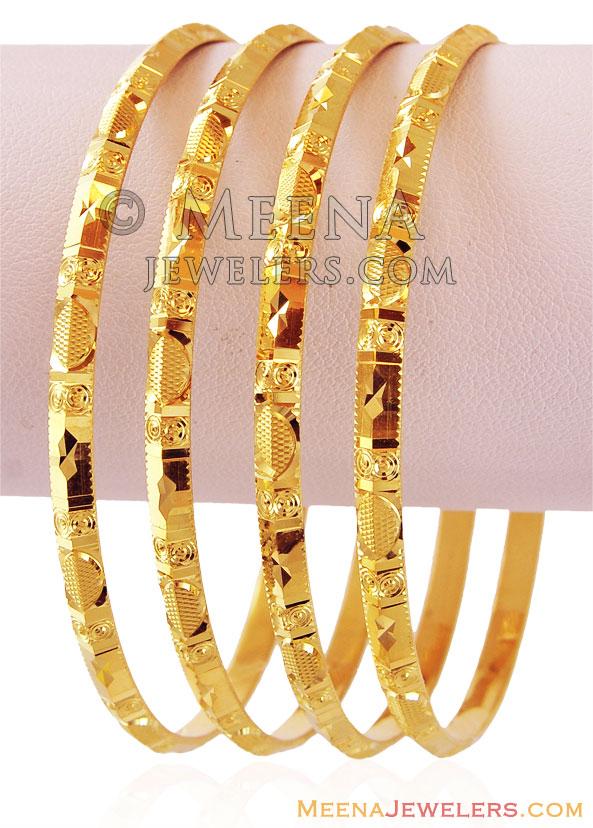 Gold Machine Bangles (4 PC) - BaGo16628 - 22K Gold Machine Bangles (set ...