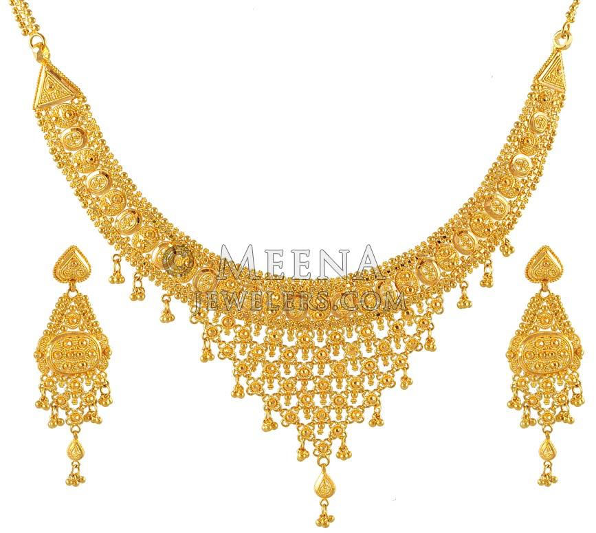 22Kt Gold Necklace and Earring Set - StGo4247 - 22Kt Gold Necklace and ...