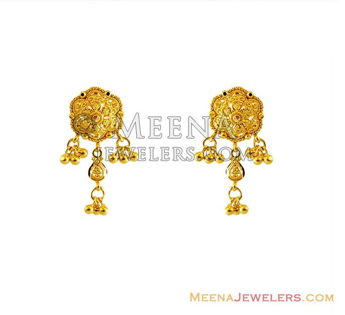 22K Traditional Filigree Earrings - ErGt13483 - 22k gold tops with fine ...