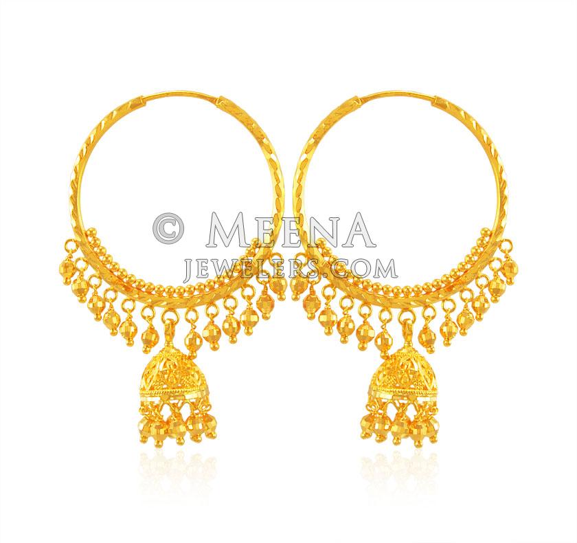 22Kt Gold Hoops Jhumkas Earring ErHp22921 22 Karat Gold two tone
