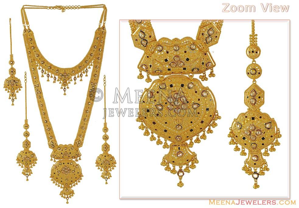 22k Gold Indian Bridal Set StBr6579 22k Gold beautifully hand crafted bridal necklace and