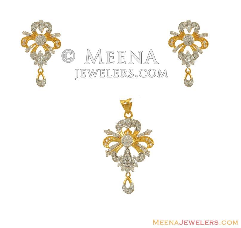 22K Gold Pendant Set (Signity) - PsFc9635 - 22K Gold Pendant Set with ...