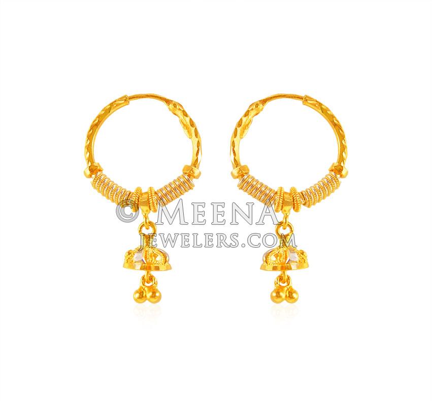 22Kt Gold Two Tone Hoops ErHp22891 22K Gold Indian design hoop