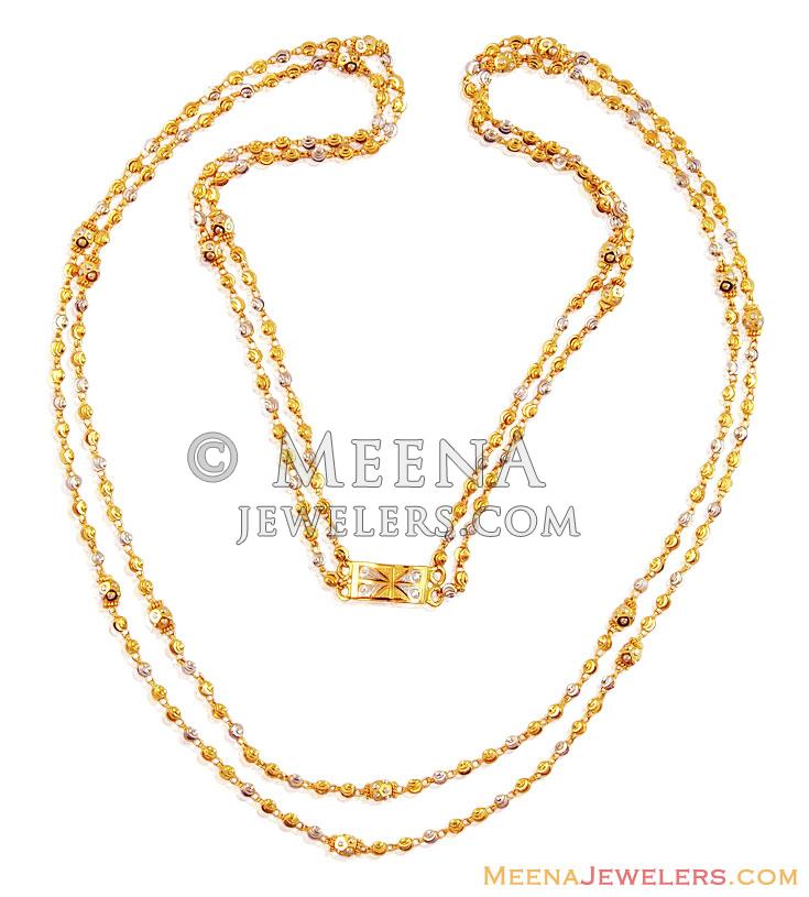 22K Layered 2 Tone Chain(25 Inches) - ChLo16438 - 22K Gold chain, designed in layered style with 