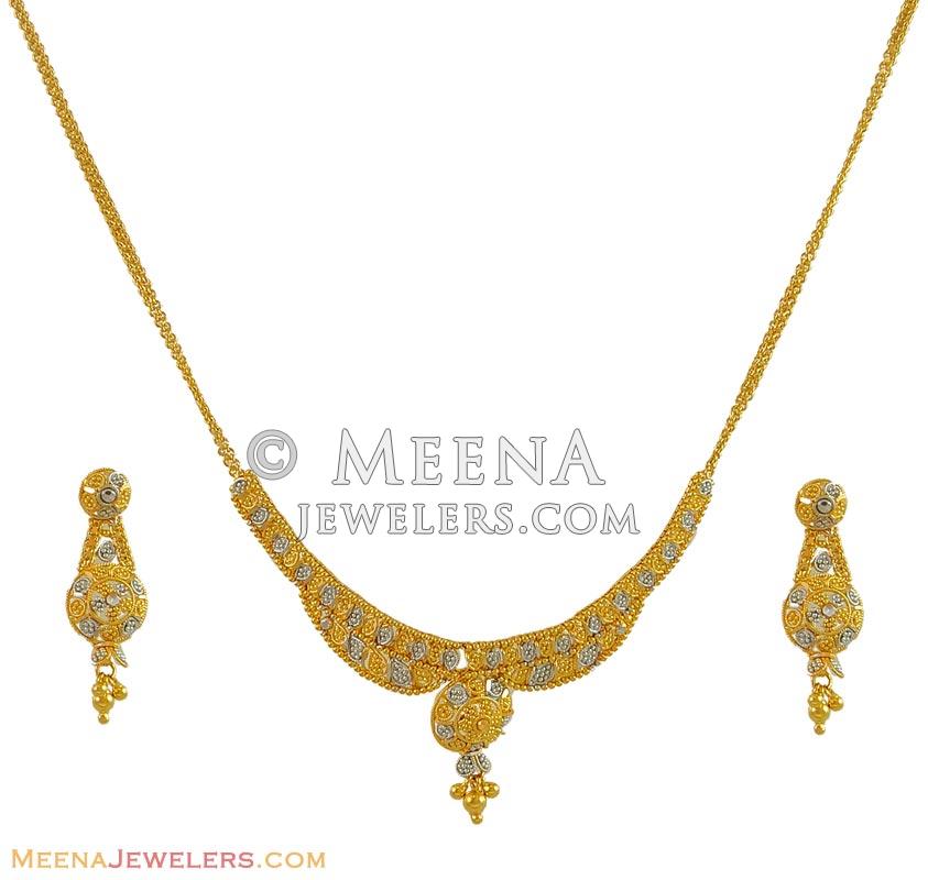 22k Two Tone Light Set StLs9342 22k gold light necklace earring set