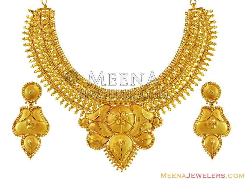 22K Solid Gold Necklace Set StLs15669 Beautiful 22K Gold Choker
