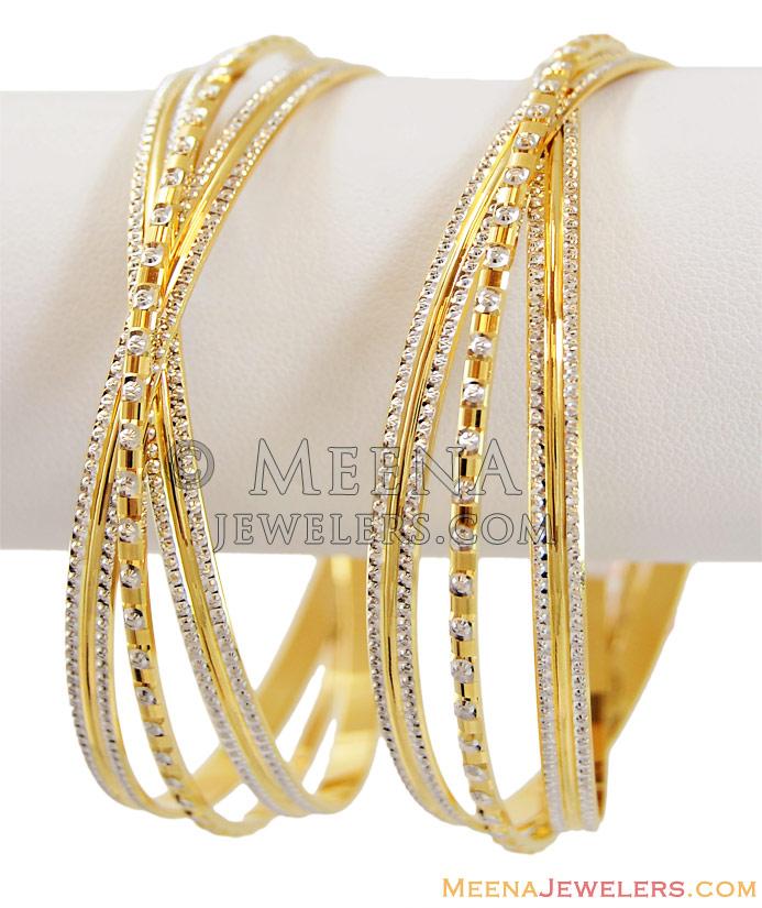 Designer 22K Rhodium 2 Tone Bangles BaSt13952 22k Gold Bangles(Pair