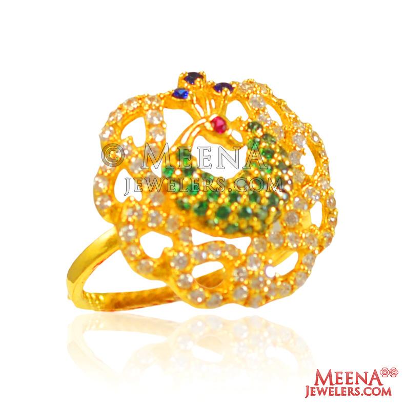 22Kt Gold CZ and Colored Stone Ring - RiLp27967 - US$ 1,302 - Elevate ...