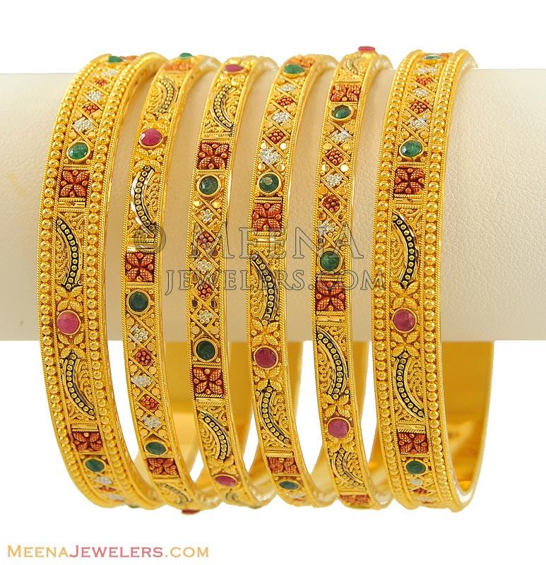Indian Gold Bangles (set of 6) BaSt8610 22k Gold Indian Bangles set