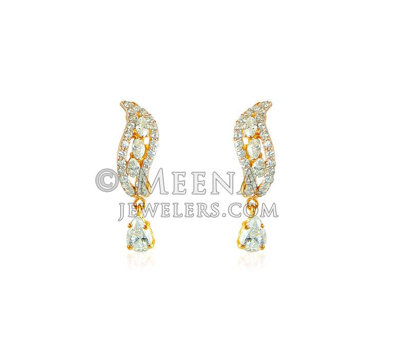22Kt Hanging Clip On Earrings ErCl19260 22k gold CZ clip on