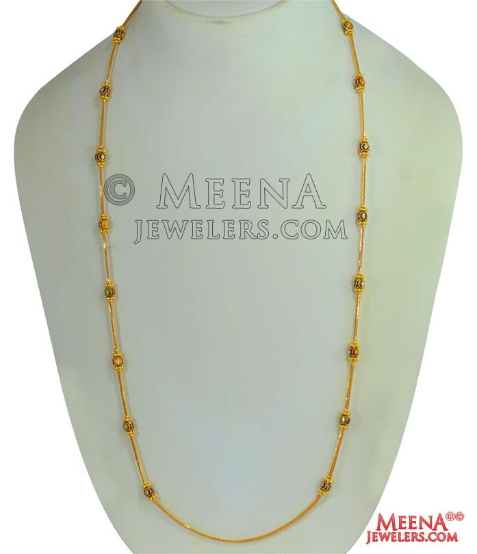 Long Gold Ball Chain in Meenakari chfc25241 22 Kt Gold chain is