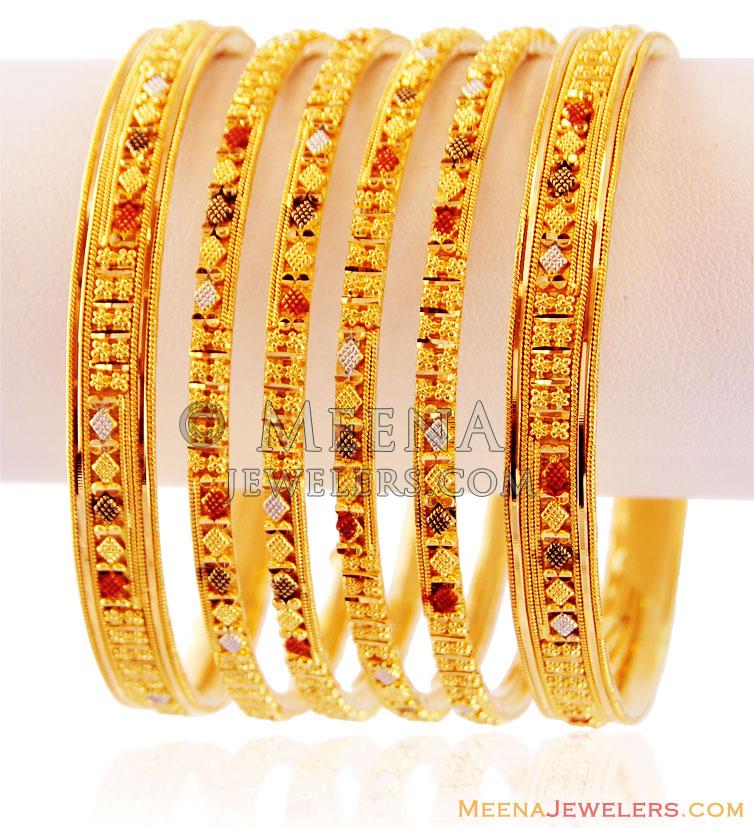 Multi Tone Gold Bangles Set BaSt16296 22k Gold Handcrafted Bangles