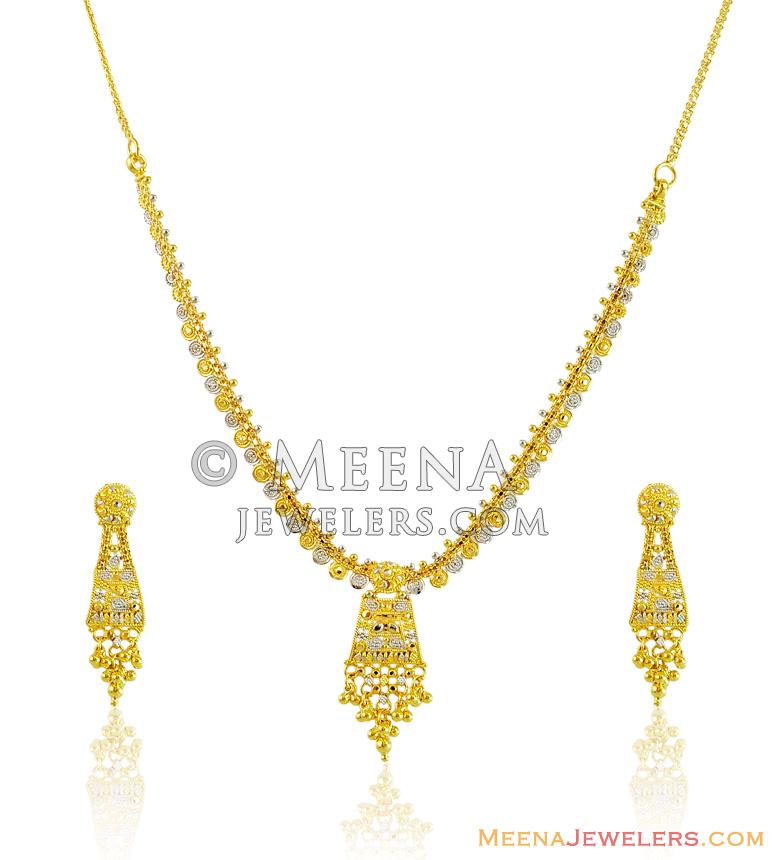 Fancy 2 Tone Light Weight Set 22k StLs14363 22k gold necklace and