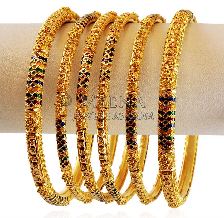 22K Traditional Meena Bangles Set - BaSt17325 - Traditional Meenakari ...