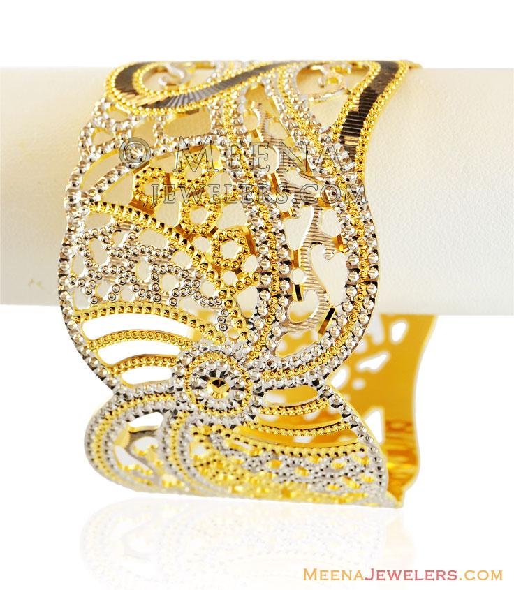 22K Designer Rhodium Wide Bangle - Ba2t15281 - 22k Gold Wide Bangle (1 ...