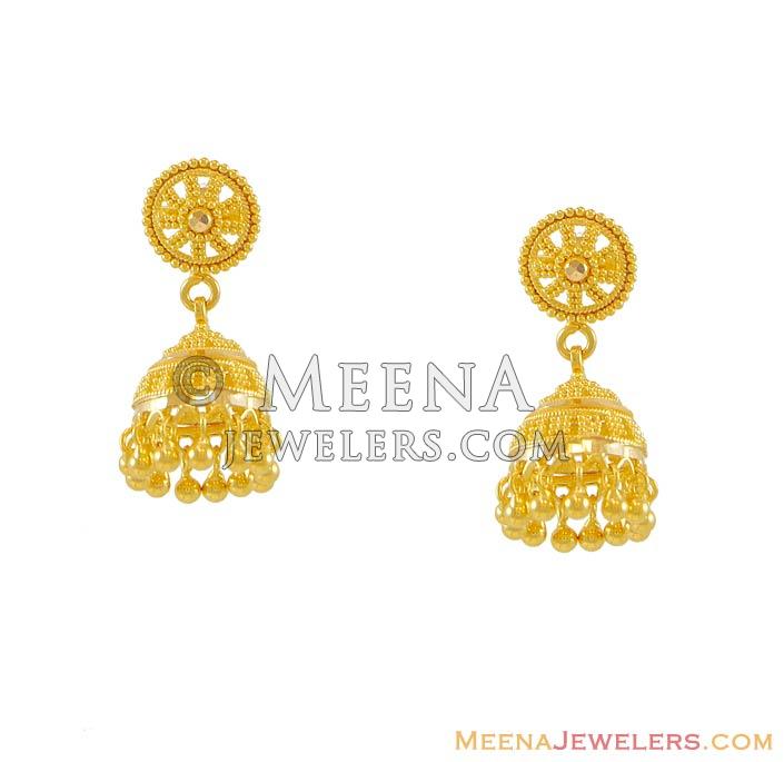 22K Gold Jhumka - erfc7950 - 22k Gold small earrings with jhumki ...