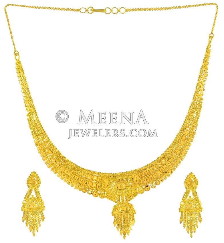 Gold Necklace and Earrings Set ( 22Kt Gold) StLs2717 22Kt Gold