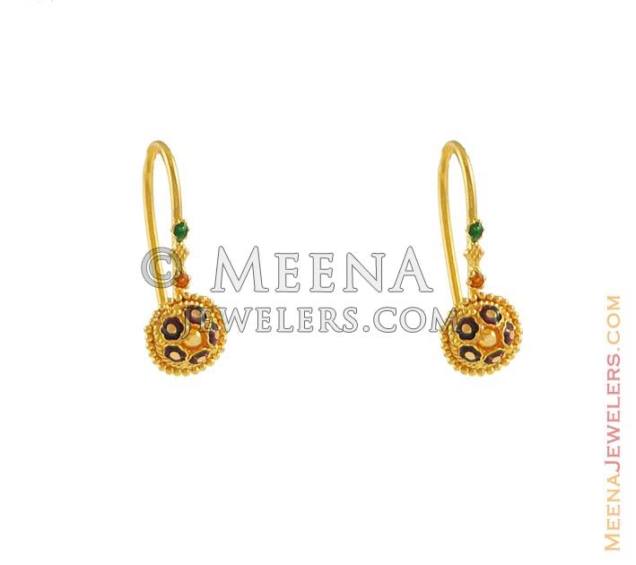 Gold enamel paint earring ErFc6143 22kt Gold fancy earring with