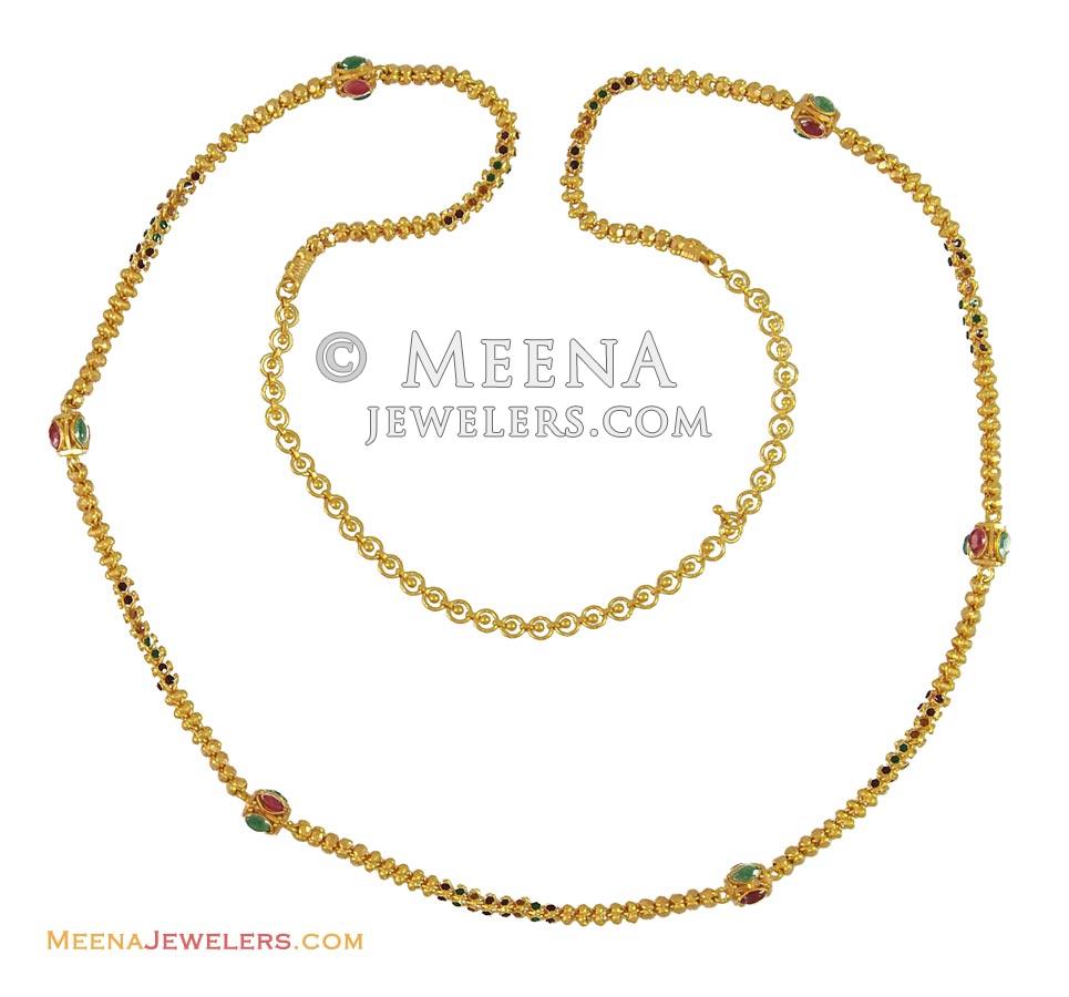 22K Stones Long Fancy Chain(27 ) ChLo10642 22k gold long fancy