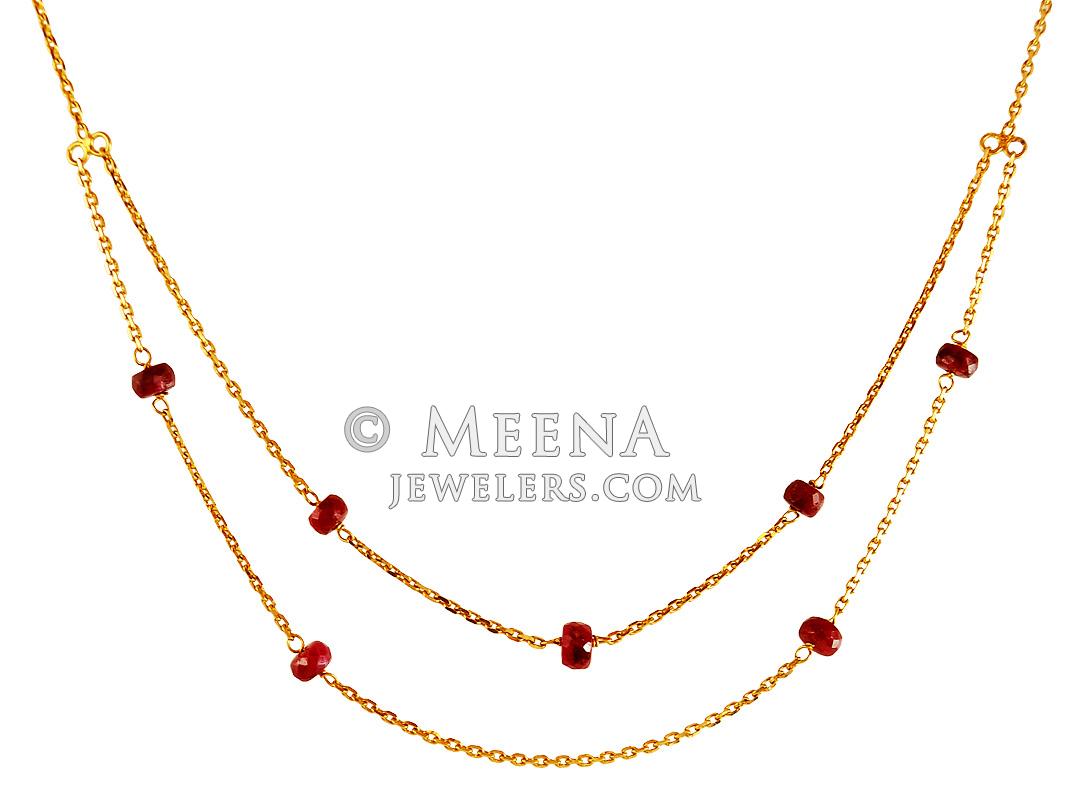 22K Gold Ruby Chain - chfc19603 - 22Kt Gold Fancy Ladies Chain teemed ...