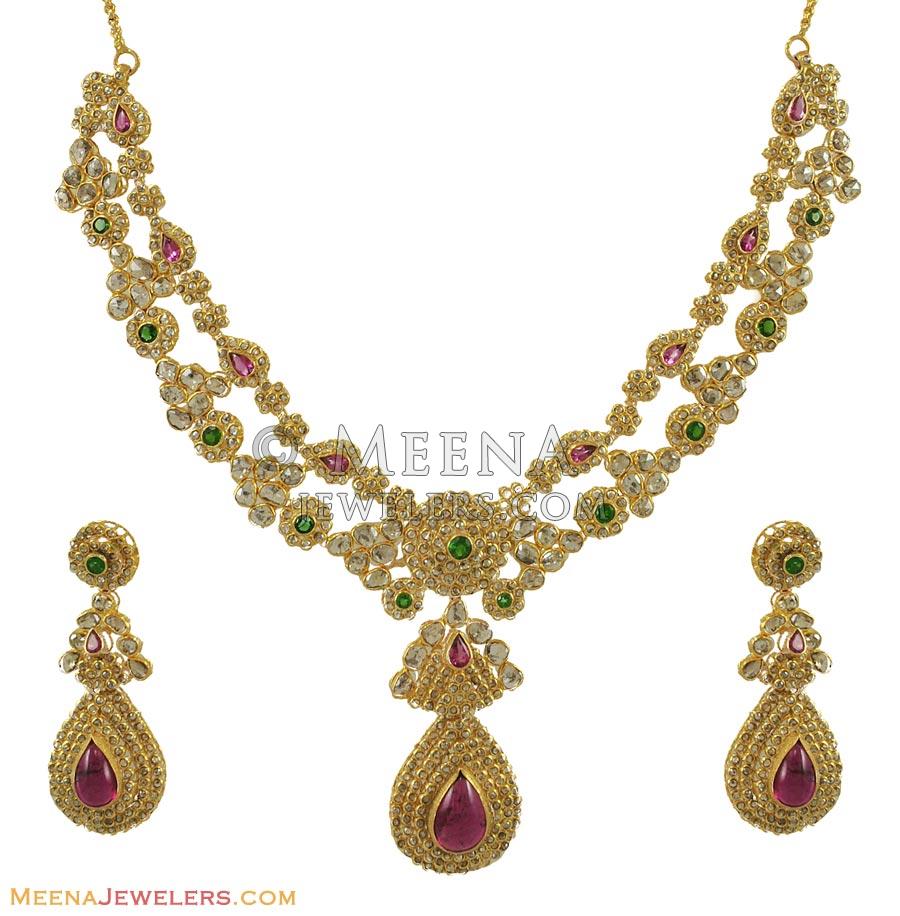 22K Designer Polki Diamond Set DiNs10413 22K Gold Genuine Diamond