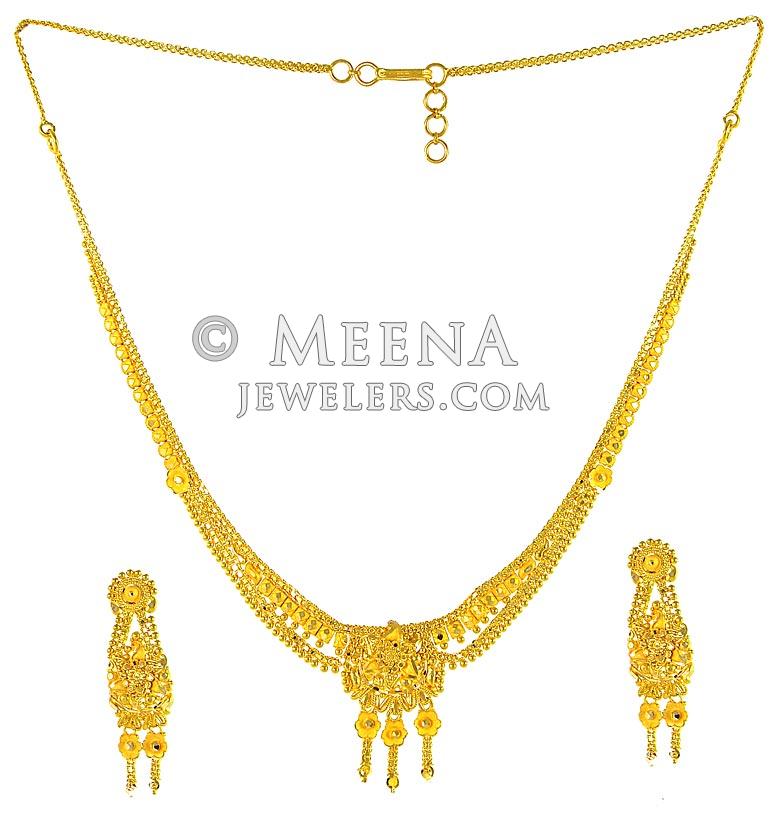 Gold Light Necklace and Earrings Set( 22Kt Gold) StLs2707 22Kt gold