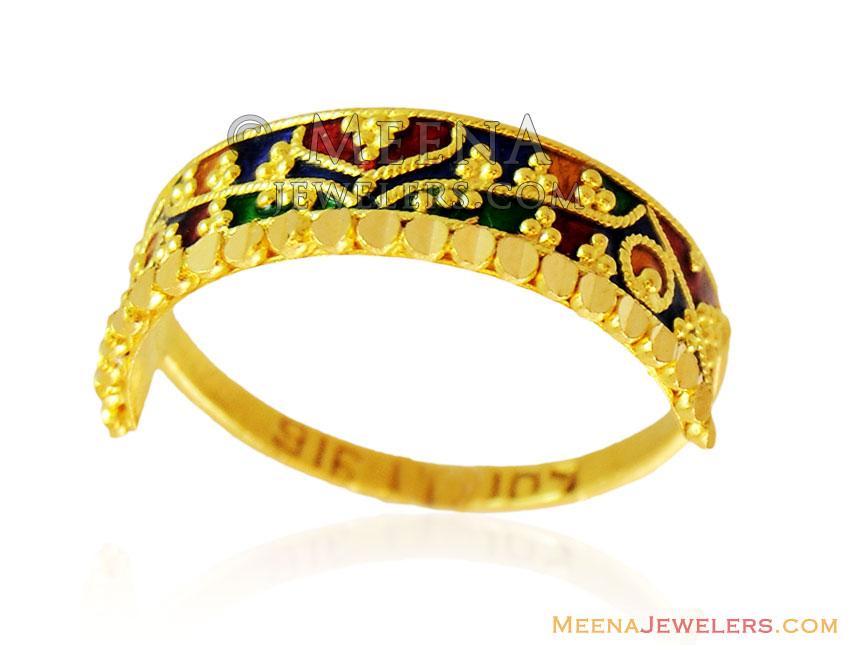 Meenakari Ladies Gold Ring 22k RiLp15211 22k Fancy Gold Ladies Ring