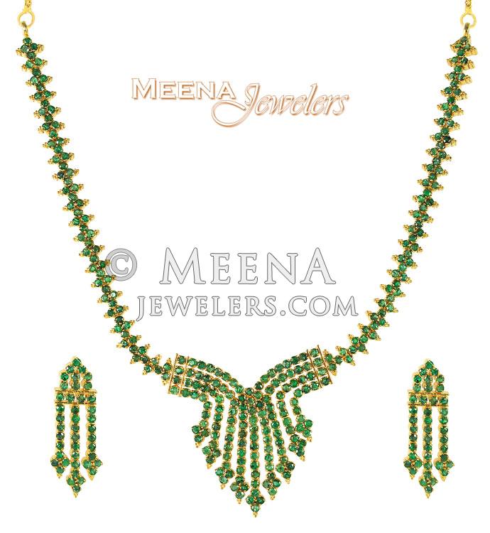Designer Emerald Necklace Set StPs2662 22Kt Gold designer Emerald Necklace and Earring set