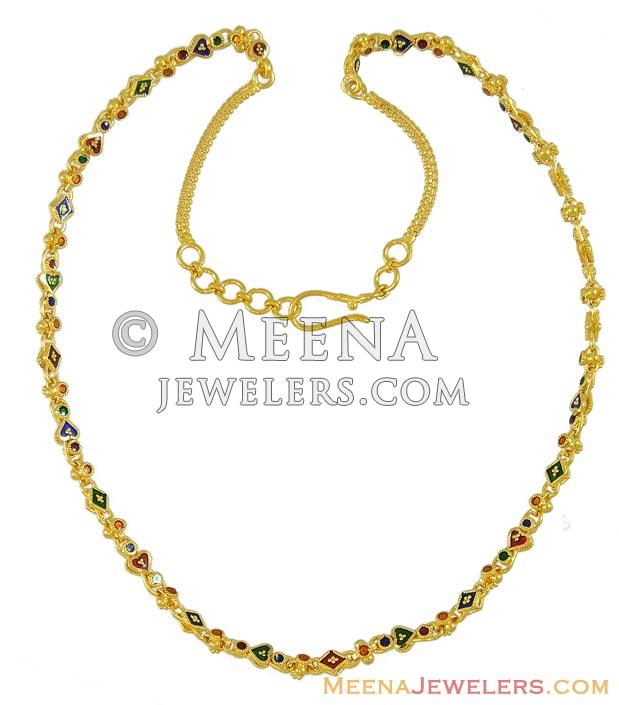 22K Gold Meena Chain - ChFc9066 - 22K Gold Indian necklace / chain with ...