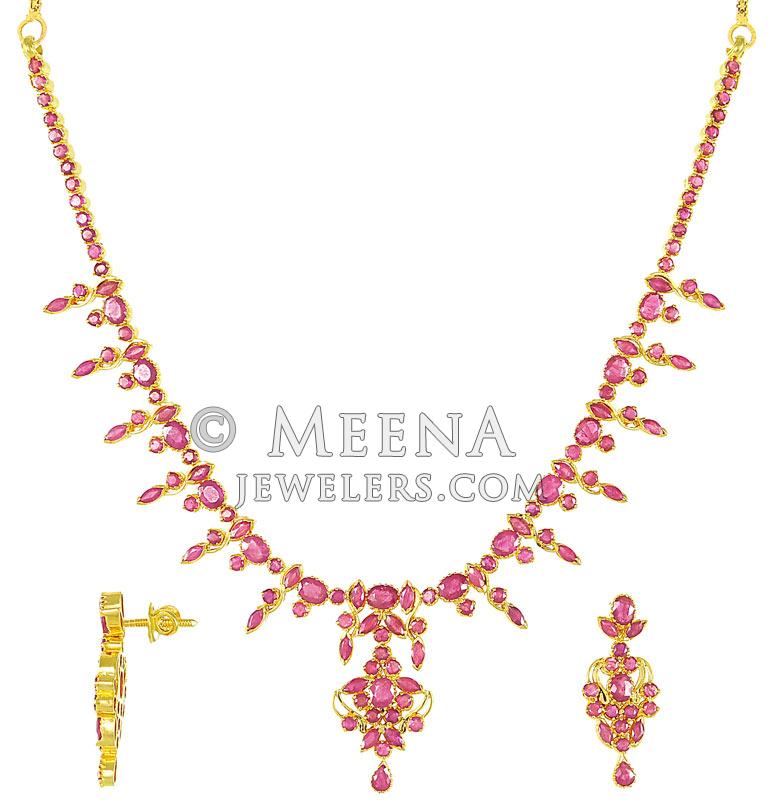 22Kt Ruby Necklace Set - StPs2742 - 22Kt Gold Ruby Necklace and