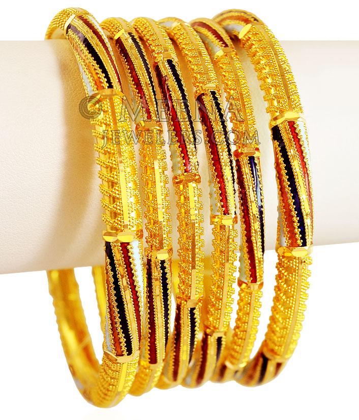 22K Traditional Meena Bangles Set - BaSt19445 - Traditional Meenakari ...