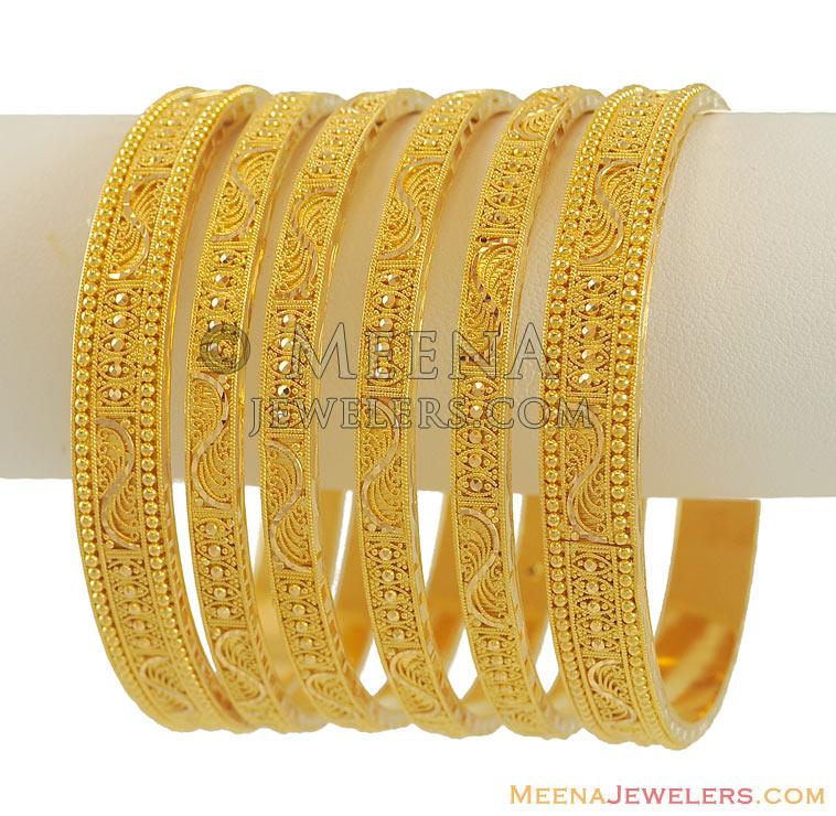 22K Gold Indian Bangles Set BaSt7407 22K Gold Bangles (Set of 6