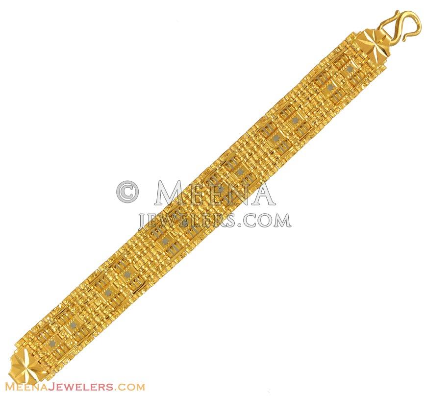 22K Gold Wide Mens Bracelet BrMb11043 22k gold gold wide mens bracelet in matte and frosty