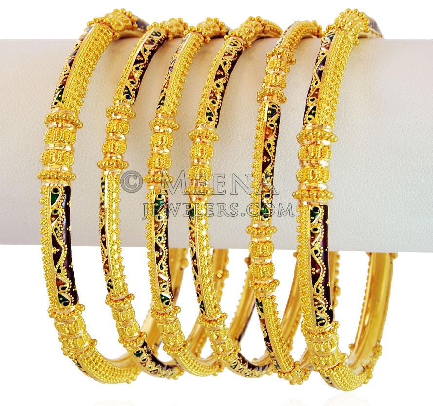 Traditional Meena Gold Bangles 6PC BaSt17582 Traditional Meenakari