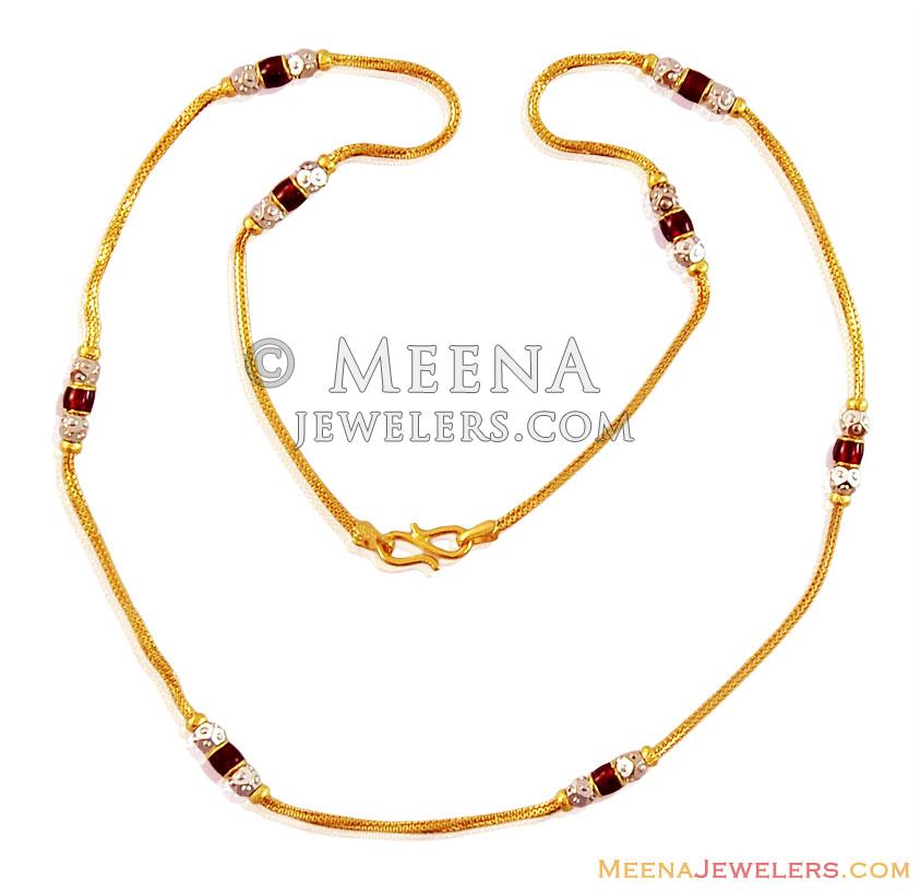 Meenakari 22K Ladies Chain ChFc16428 22K Gold Ladies chain, beautifully designed with Red