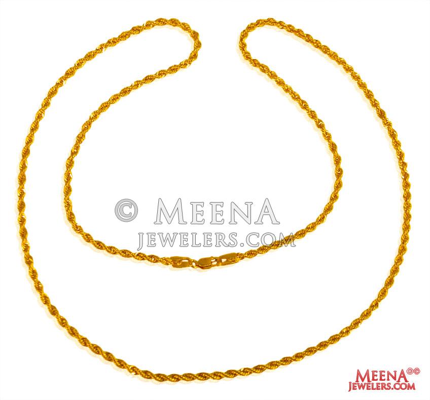 22 Kt Hollow Rope Chain (20 Inches) - ChPl24907 - US$ 974 - 22 Kt Gold ...