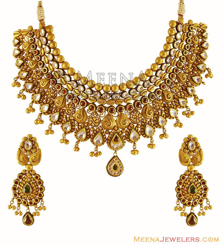 22K Gold Bridal Necklace Set StAn16150 22k Gold Necklace and