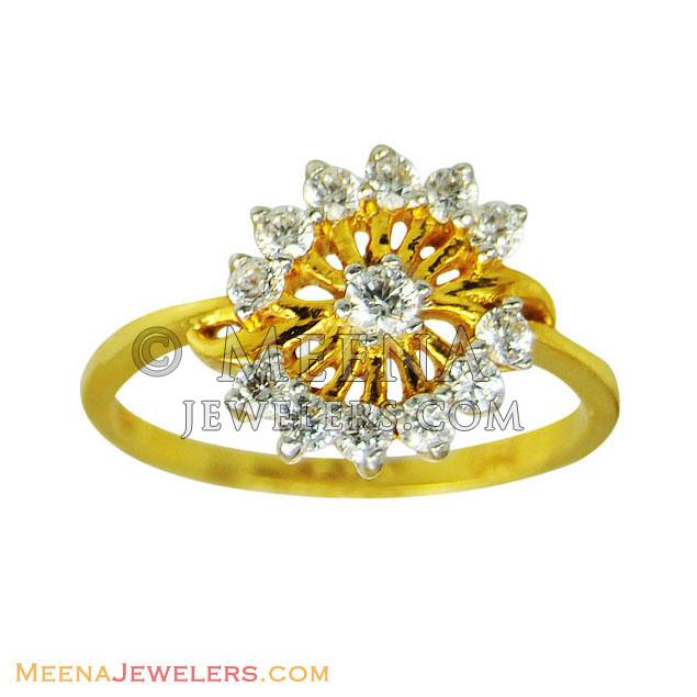 22K Gold Cz Ring RiLs12199 22Kt Gold fancy ring with solitaire and