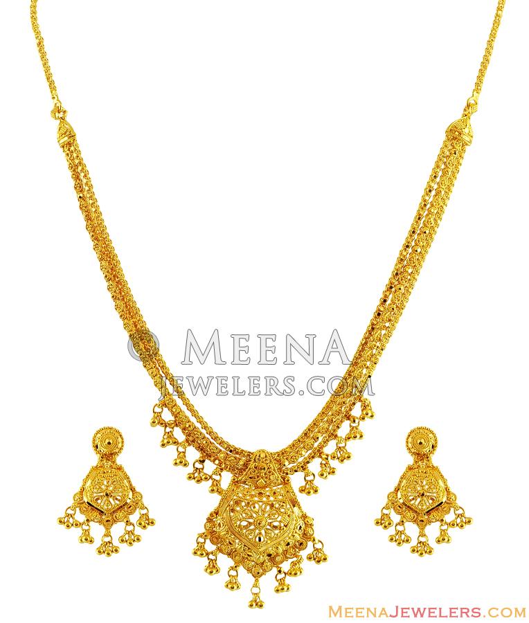 22k Layered Chain Necklace Set StGd12647 22k designer necklace and