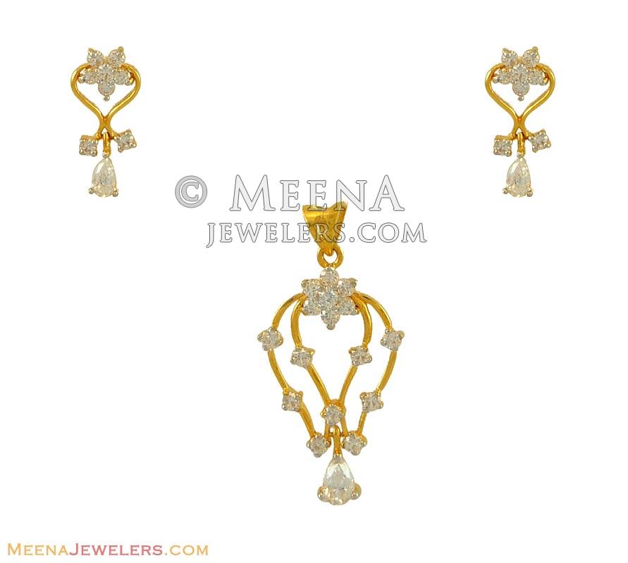 22k Signity pendant set - PsFc9534 - 22kt gold pendant and earring set ...
