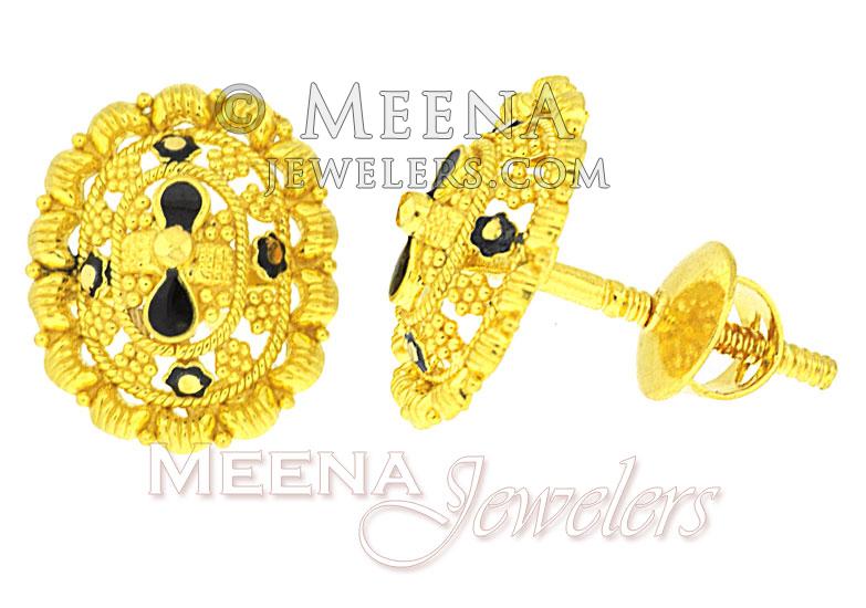 22Kt Gold Earrings with Meena - ergt2432 - 22Kt Gold Earring Tops with ...