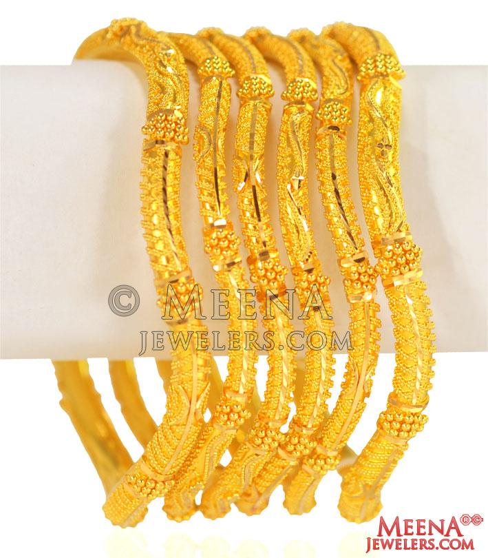 22K Gold Traditional Bangle Set BaSt25905 22k Gold Pipe Bangles Set