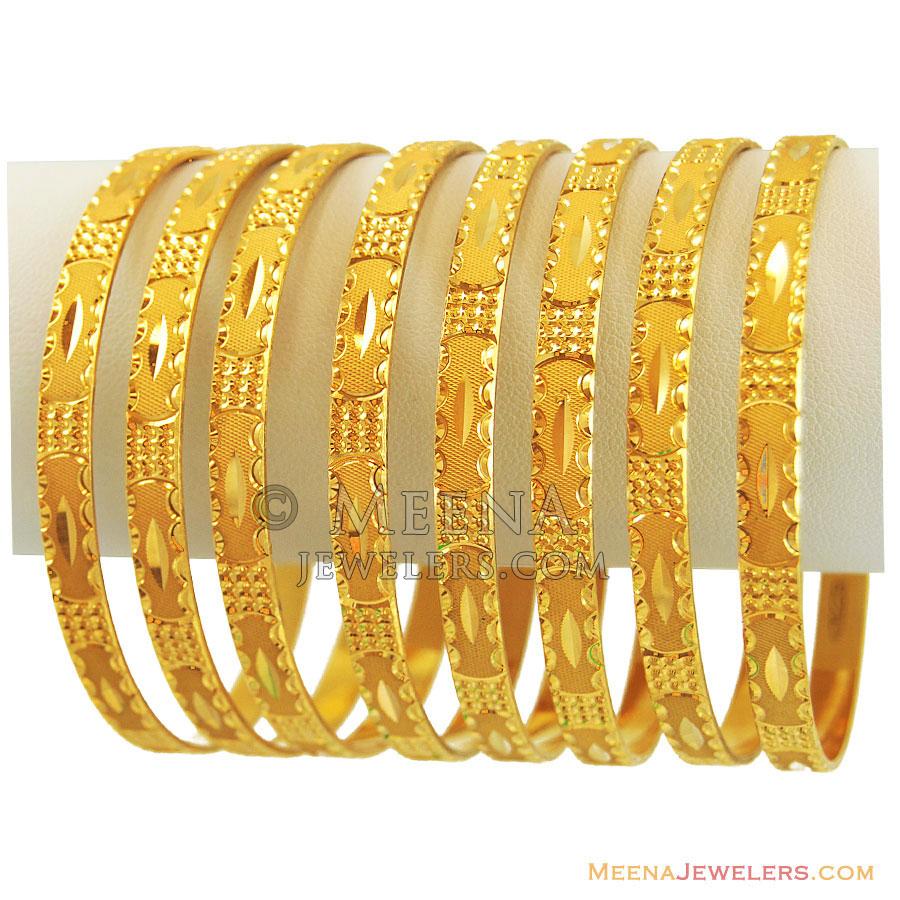 22k Machine Made Bangle Set (8 Pcs) - BaSt11453 - 22k gold machine made ...