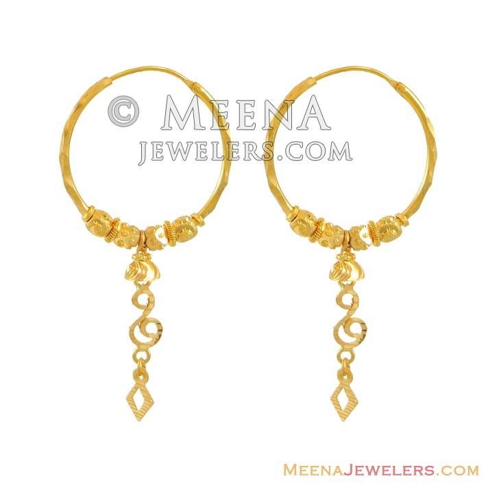 Yellow Gold Hoops ( Earrings) ErHp8335 22k gold bali with beautiful hanging.