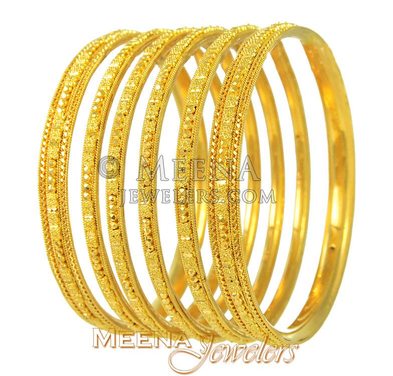 22Kt Gold Bangles Set BaSt2601 22Kt Gold Filigree Bangles Set Of 6
