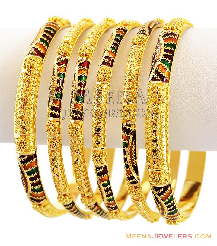 22K Meena (4 pcs) Bangles Set - BaSt13745 - 22k Fancy Meenakari Bangles ...