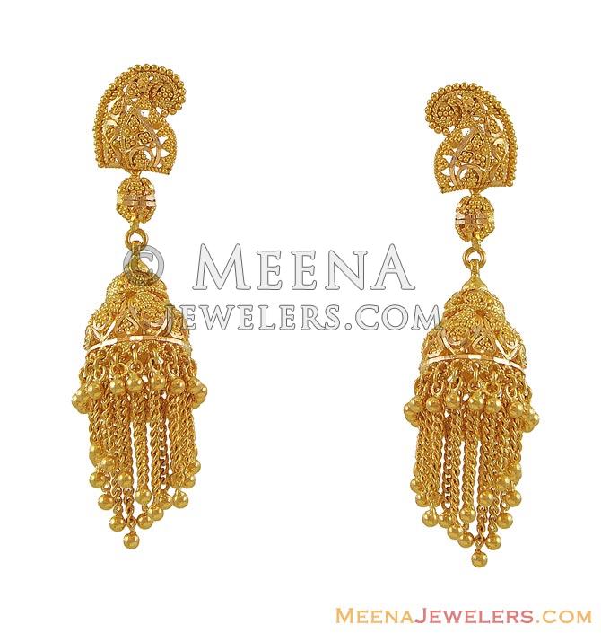 22K Indian Chandelier Earrings ErFc10137 22Kt Gold fancy chandelier